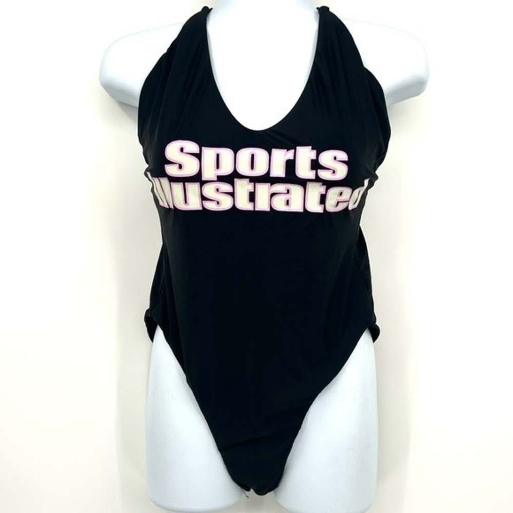 SPORTS ILLUSTRATED Size 14 Black One Piece Logo Swimsuit